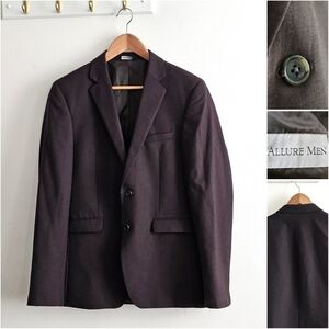 Allure Men Super 130’s Wool Slim Fit Blazer Brown 38R Sport Coat Luxury Tailored